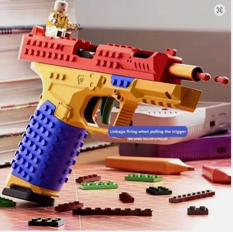 Building Block Pistol Shell Ejecting Continuous Firing Soft Bullet Toy Gun Gift