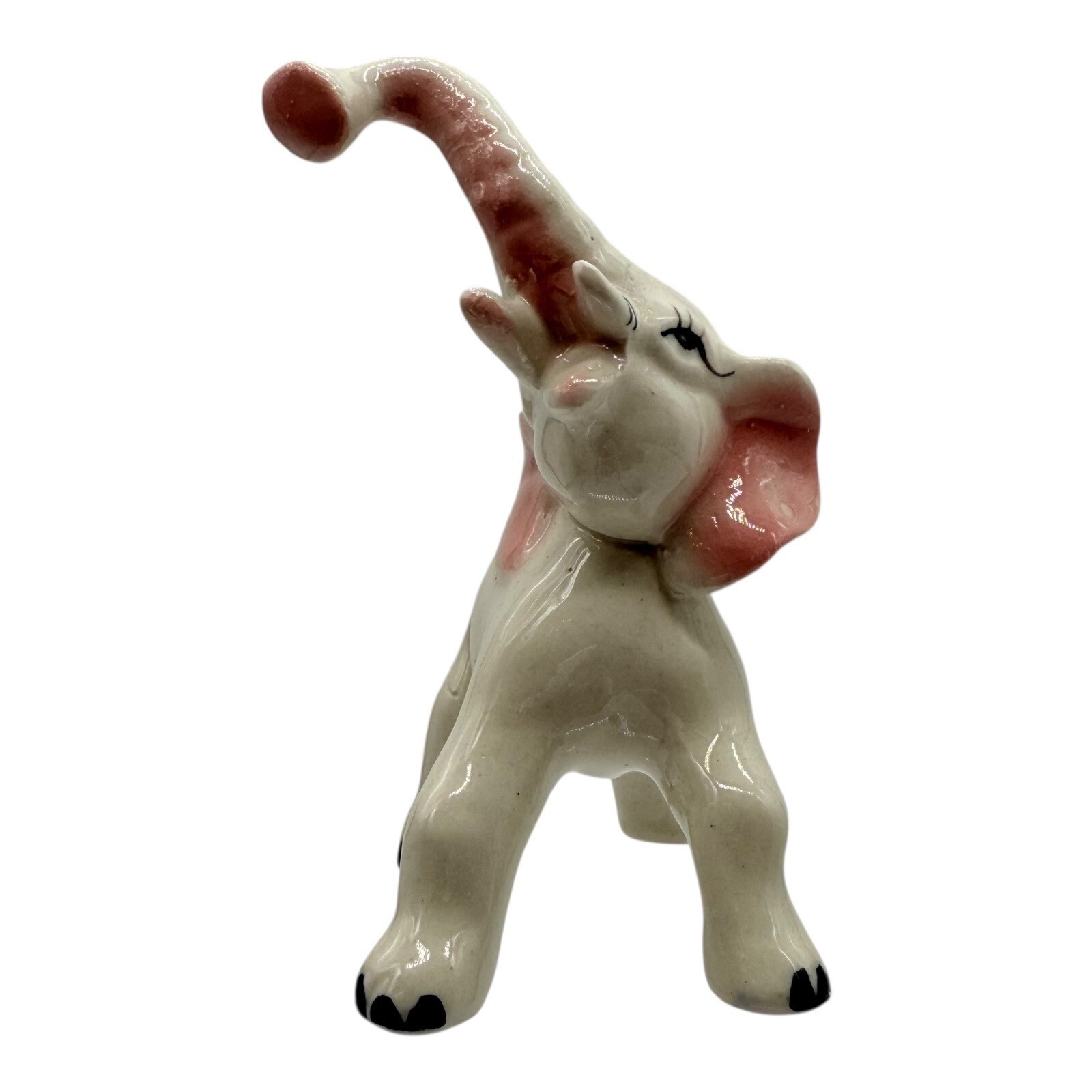 Vintage Elephant Figurine Trunk Up Good Luck Decor Ceramic Animal Statue