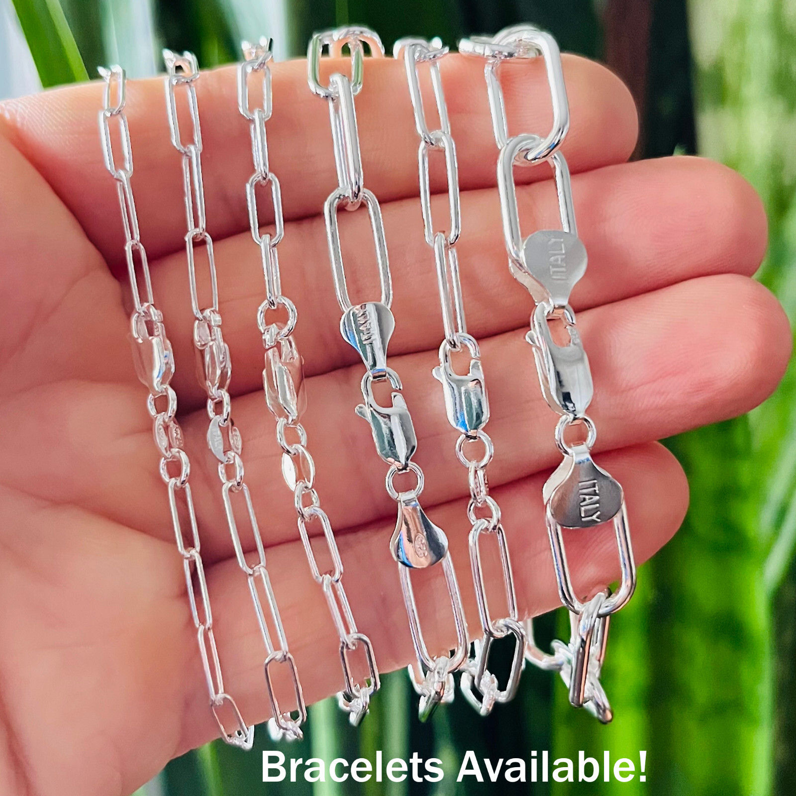 Real Solid 925 Sterling Silver Paper clip Chain Paperclip Necklace Made in Italy