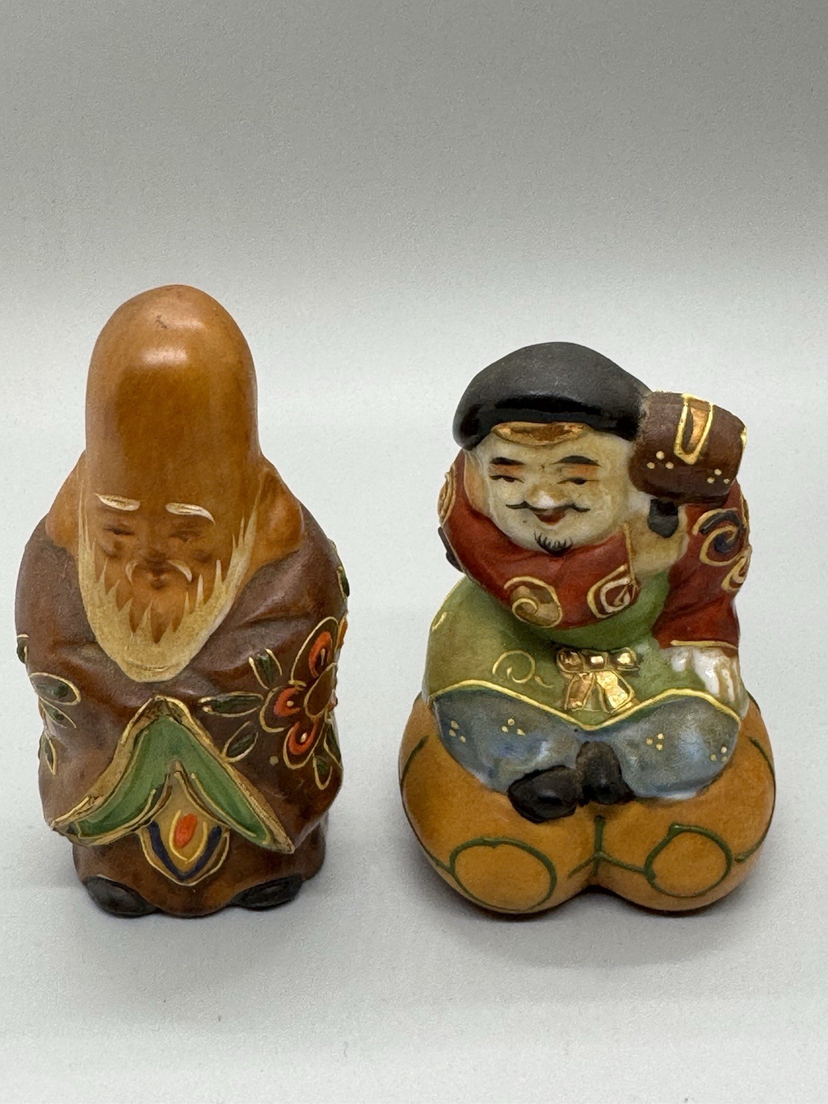 Vintage Kutani Moriage Japanese 7 Lucky Gods Porcelain Figurine Collection