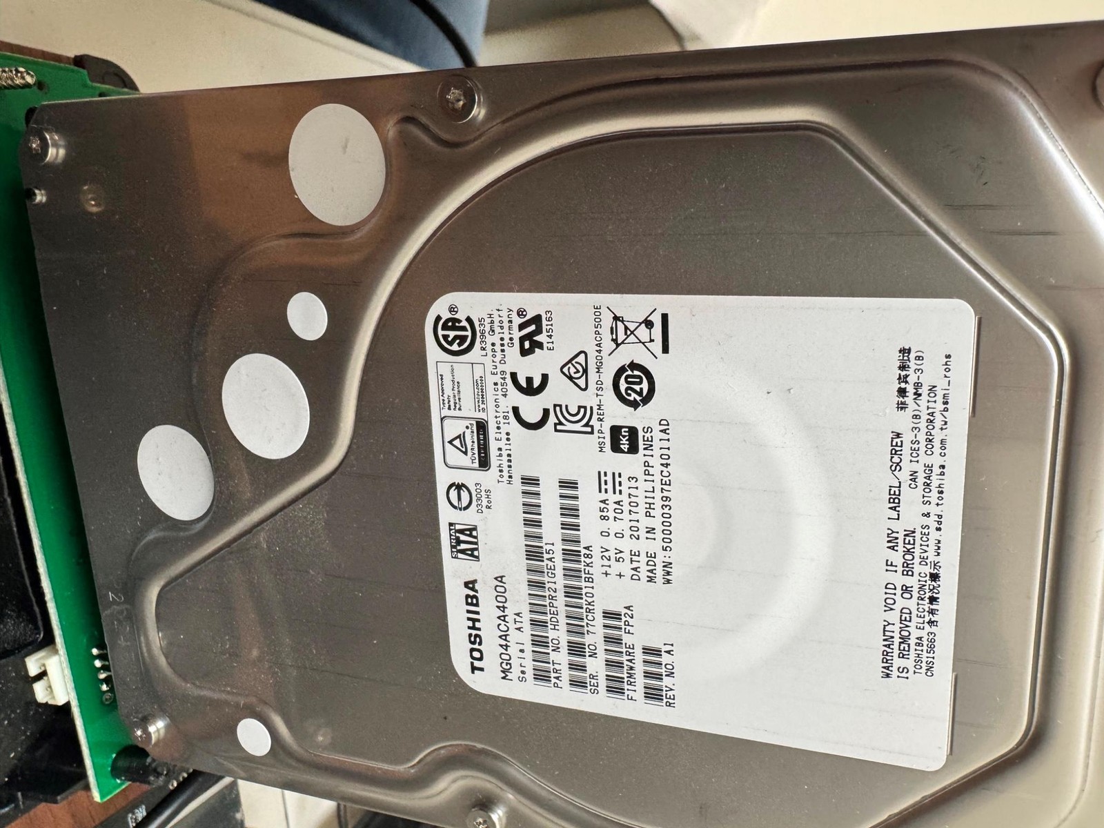 Toshiba MG04ACA400A HDEPR21GEA51 FP2A REV. A1 4TB 4000gb 3.5" SATA Hard Drive HD