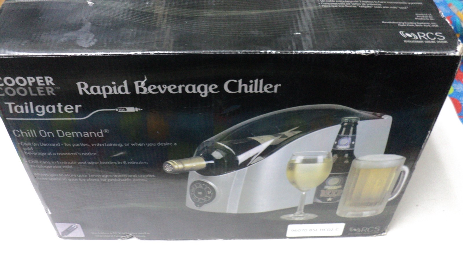 Cooper Cooler Rapid Beverage Chiller Dorm Tailgating Bottles Cans ChillOnDemand
