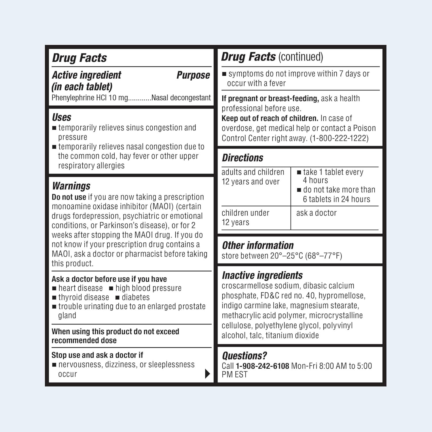 Nasal Decongestant PE Phenylephrine Hcl 10Mg Tablets (Bulk 300 Count) Non-Drowsy