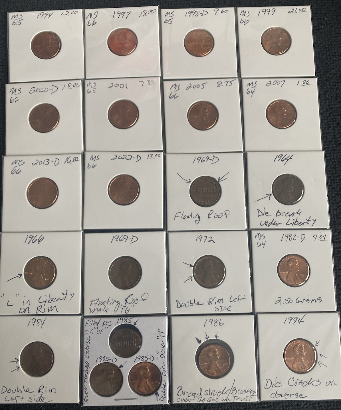 LINCOLN CENT Lot of 10 Red BU 1994-2022 And A Lot of 12 1964-1994 Error Coins