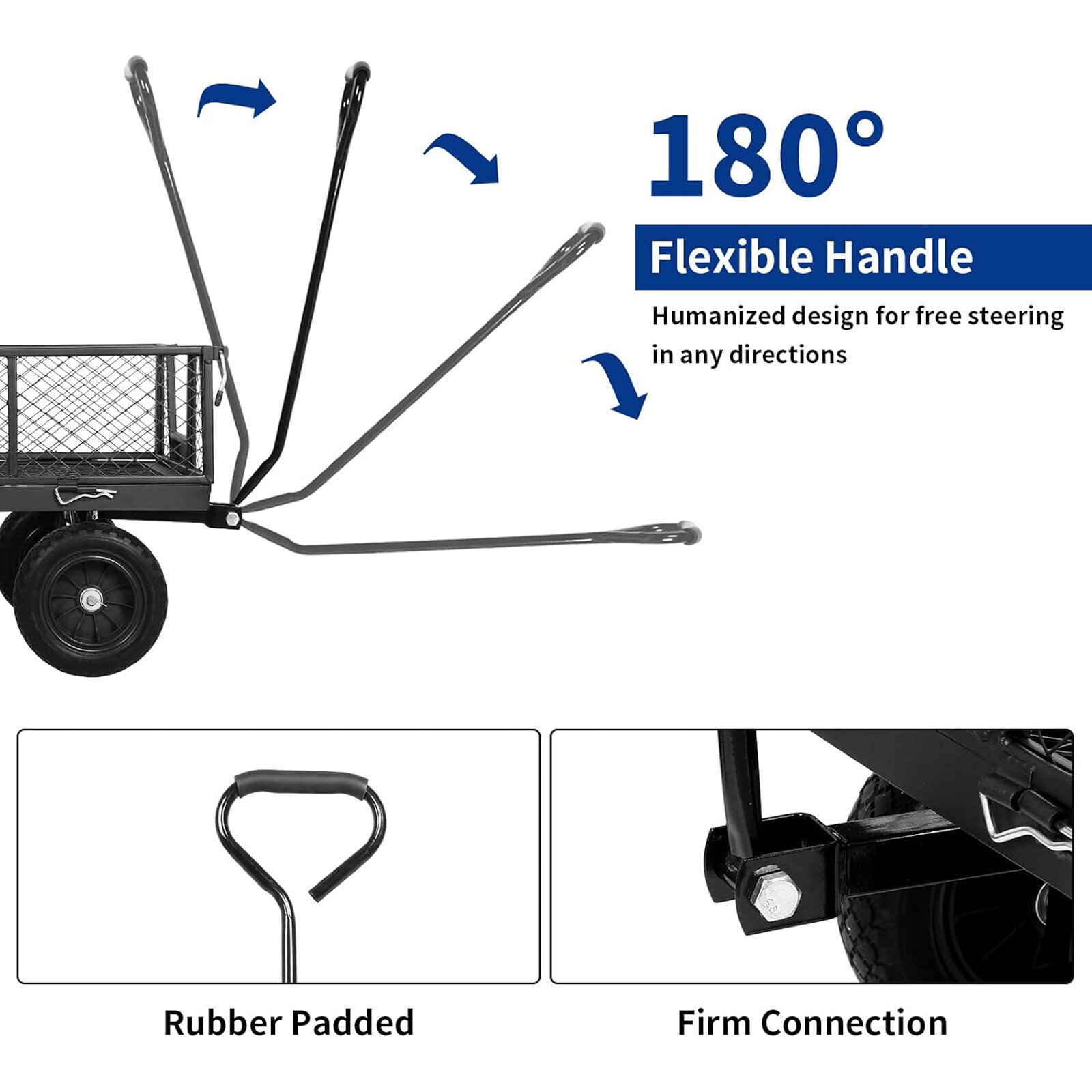 BILT HARD Garden Cart Heavy Duty Steel Mesh Yard Utility Wagon 880 lbs 10" Tire