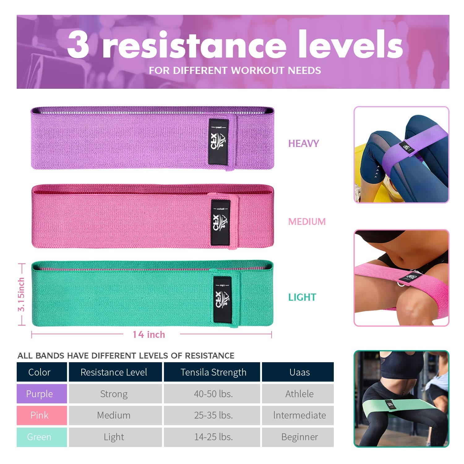 Resistance Bands Set, Exercise Bands with Non-Slip Design for Hips & Glutes, ...