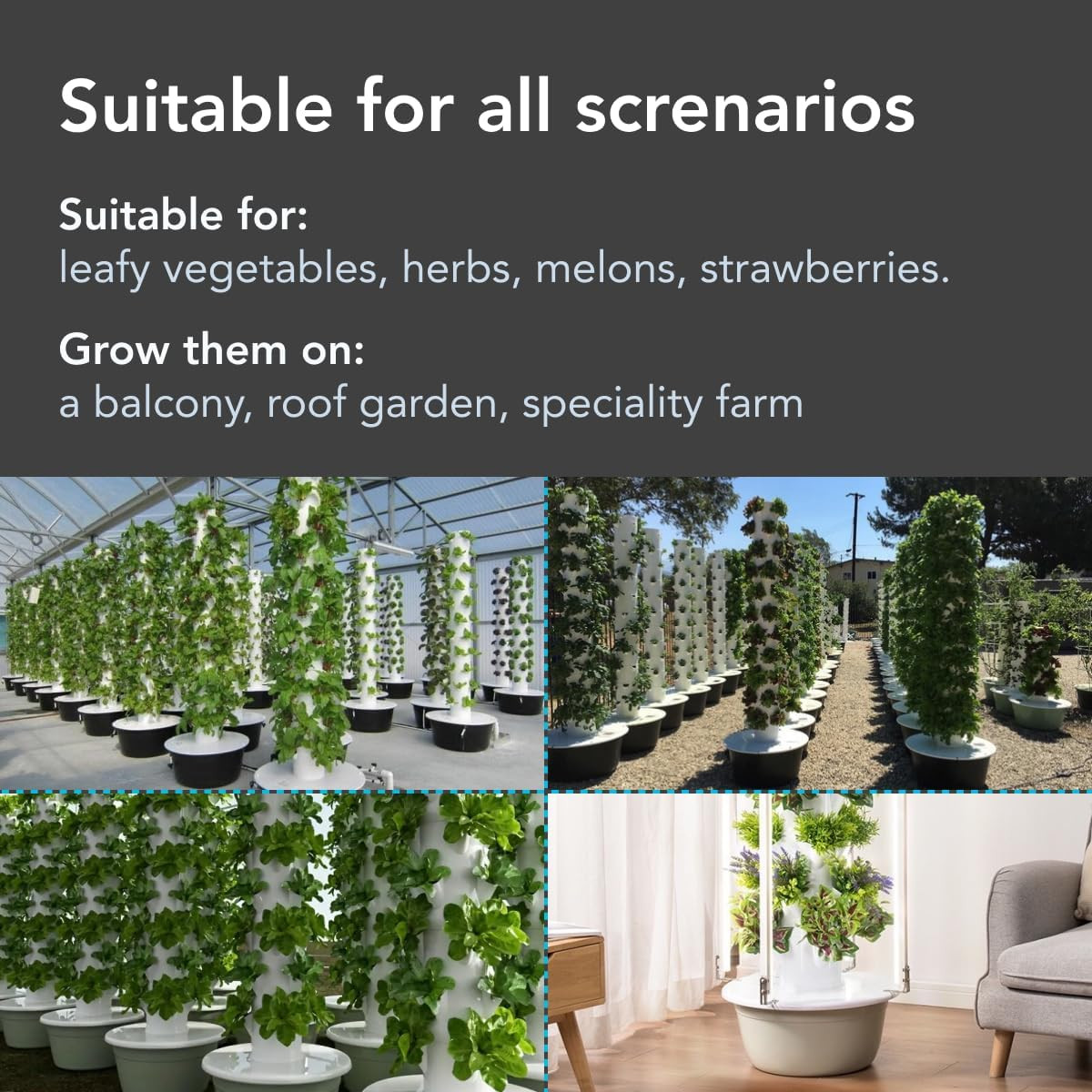 Indoor Hydroponic Garden Tower with LED Grow Lights - Self-Watering Hydroponics