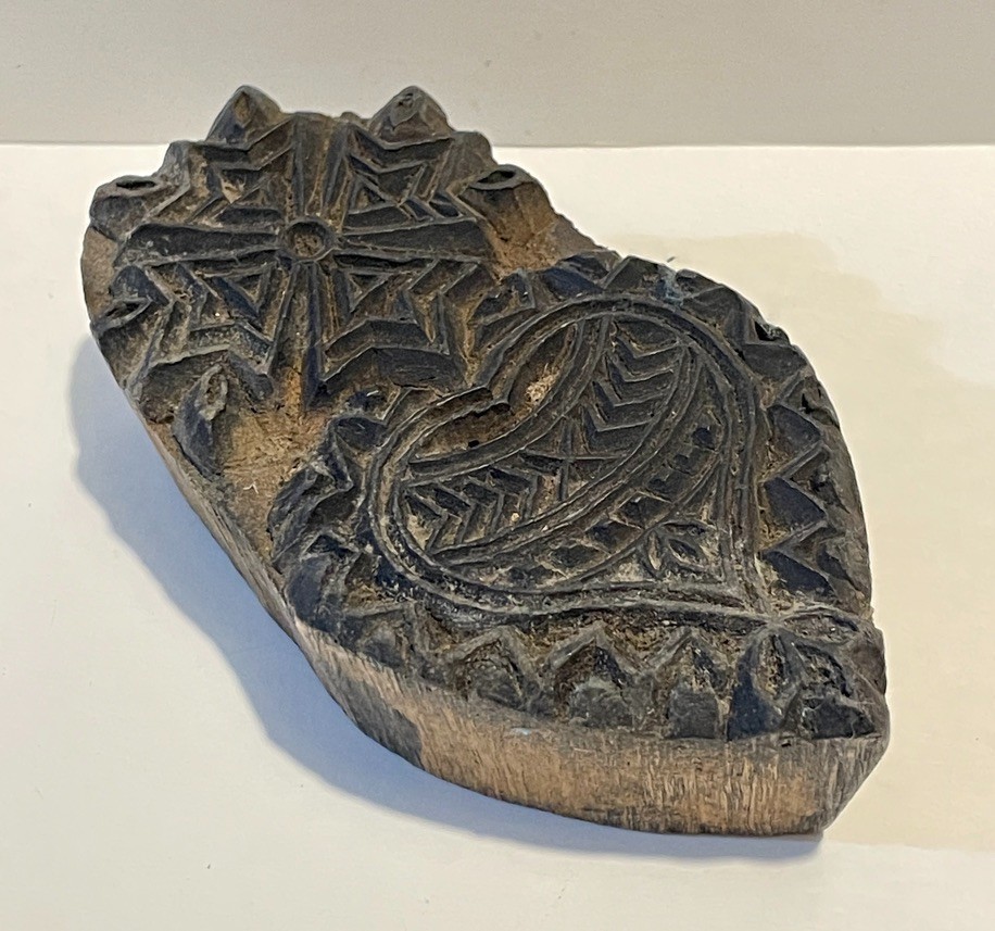 Vintage Heart Textile Printing Block Cross Star Hand Carved Wood 4.5" Long Stamp