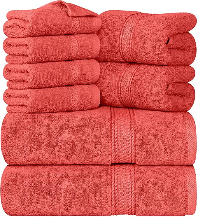 Utopia Towels 600 GSM 8Pc Towel Set 2 Bath Towels 2 Hand Towels 4 Washcloths