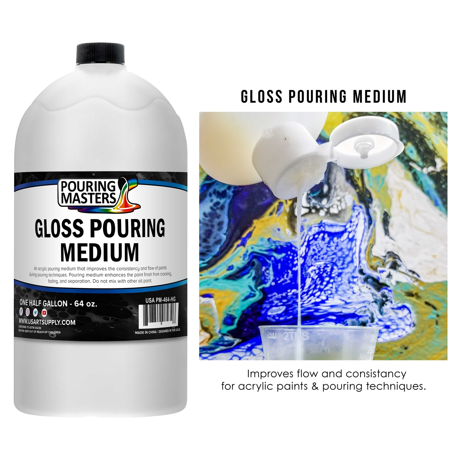 Pouring Masters Gloss Pouring Effects Medium - 64-Ounce/Half Gallon