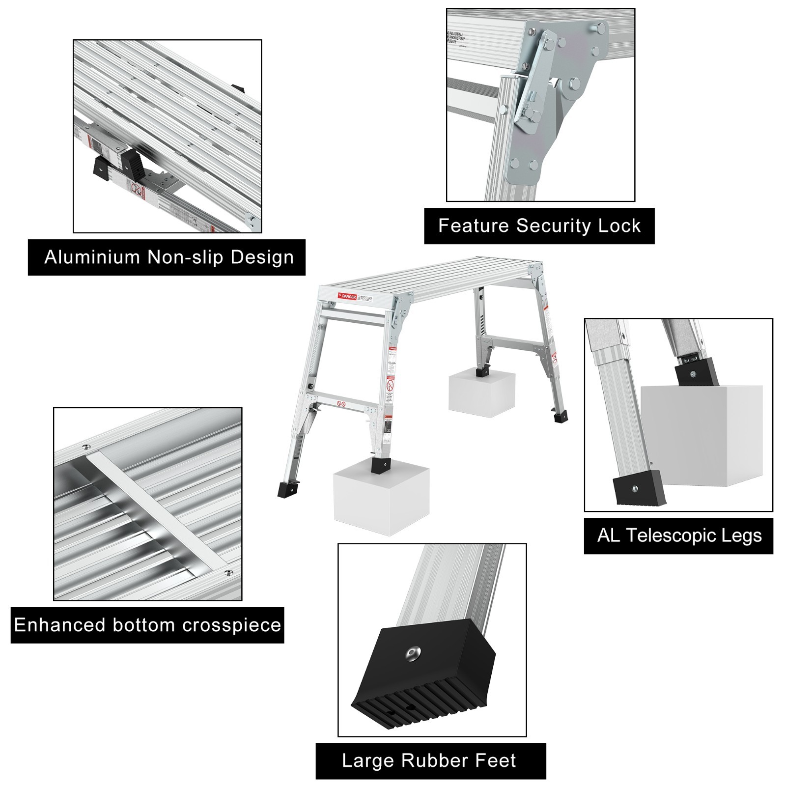 Adjustable Work Platform Ladder Aluminum Step Stool Portable Bench Folding
