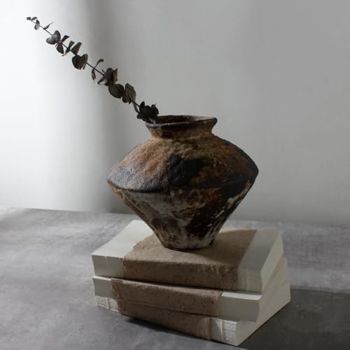 Rusty Ceramic Vase, Wabi Sabi Decorative Pottery Flower Vase for Rust-short