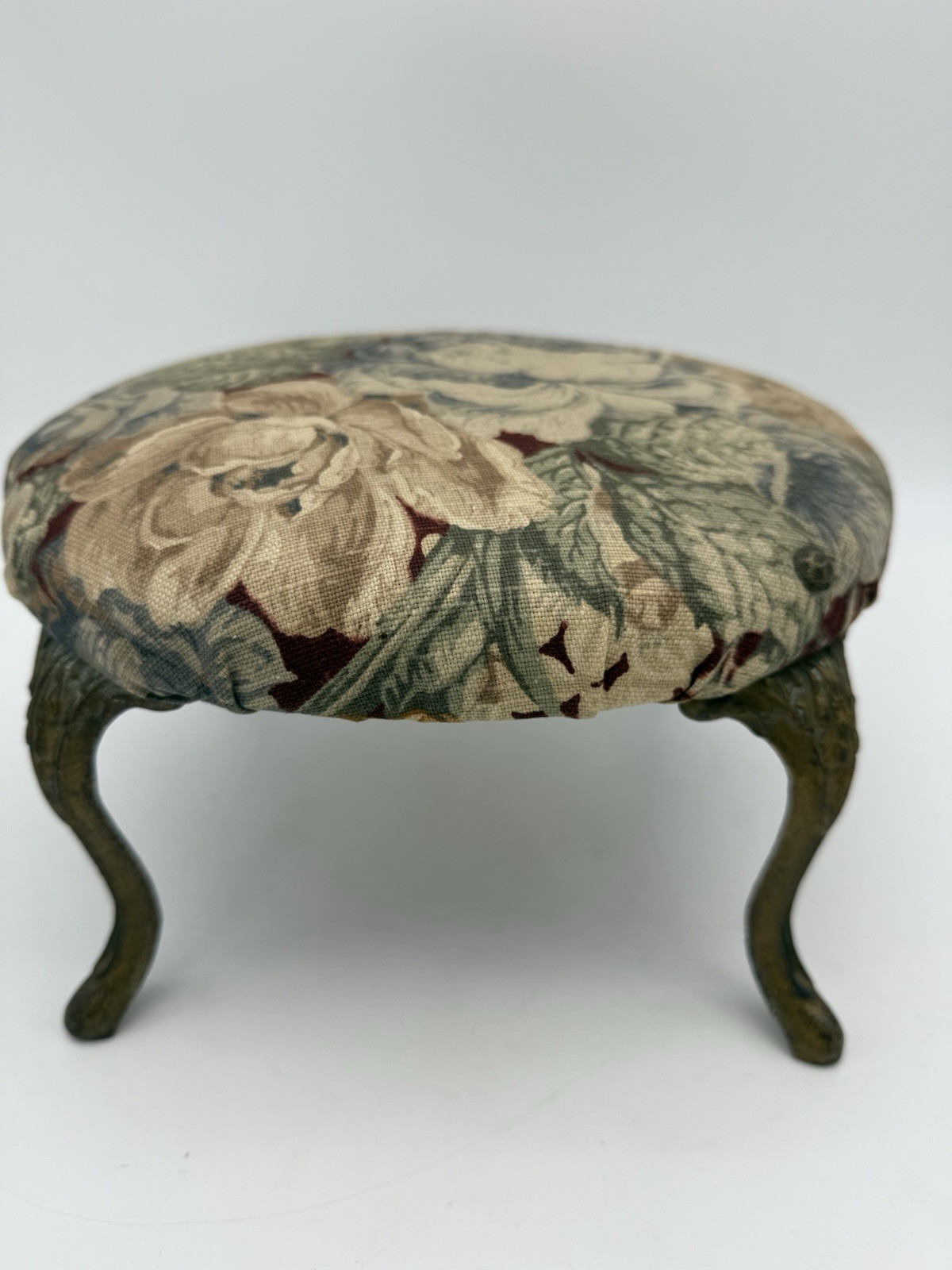 Victorian Cast Iron Wood Foot Stool w Original Upholstery C. A. Dorney Furniture