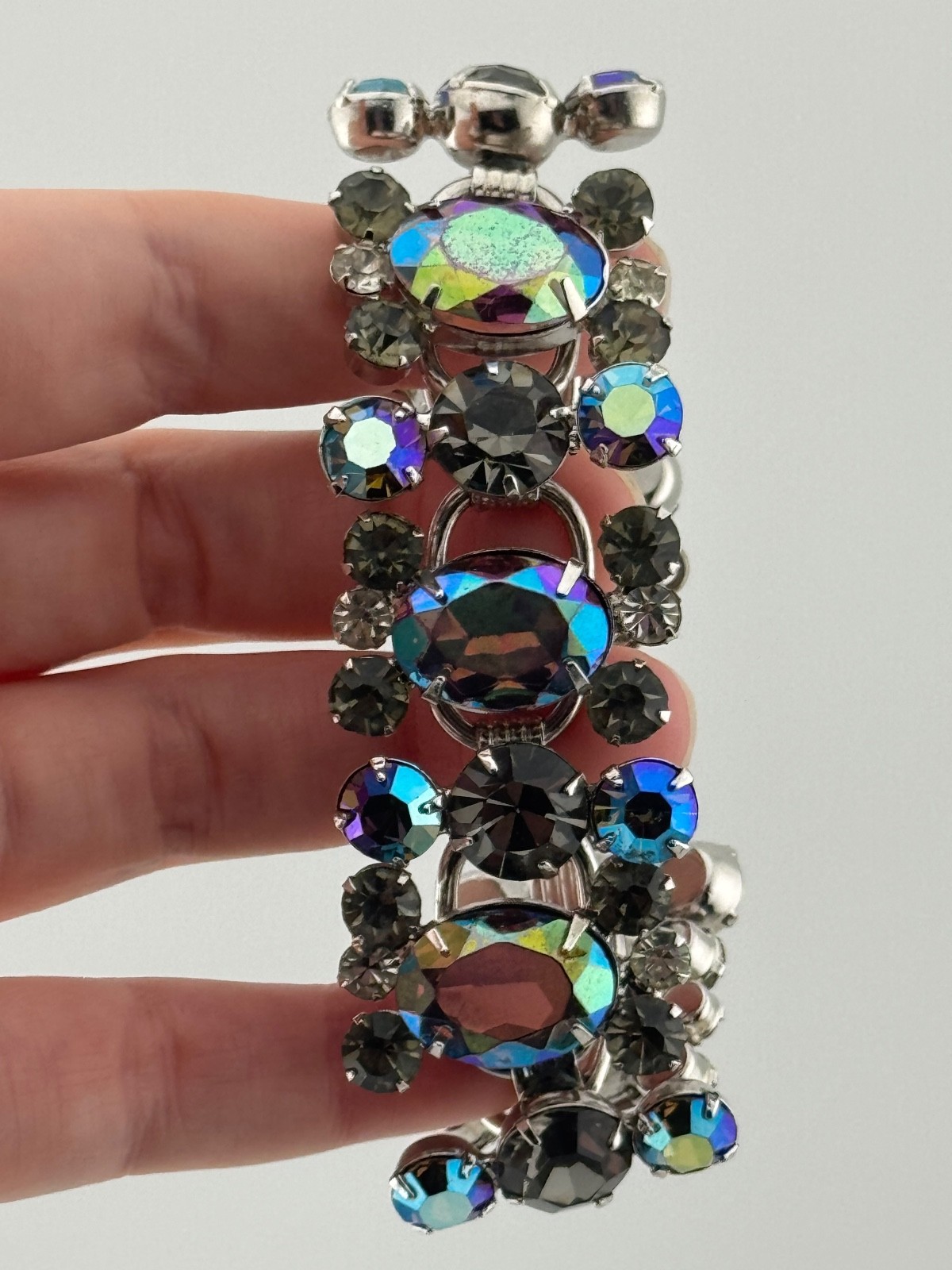 Vintage Juliana D&E 5 Link Bracelet Oval AB Aurora Borealis Rhinestone READ