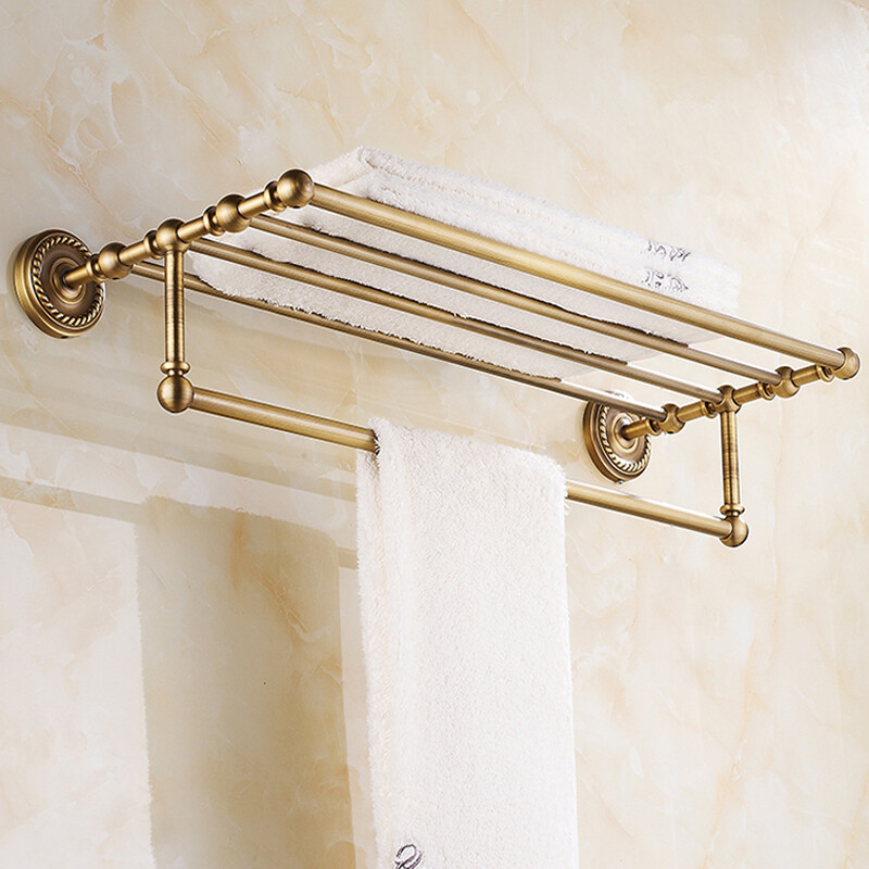 Antique Brass Wall Mounted Towel Rack Bathroom Hotel Rail Holder Storage Shelf