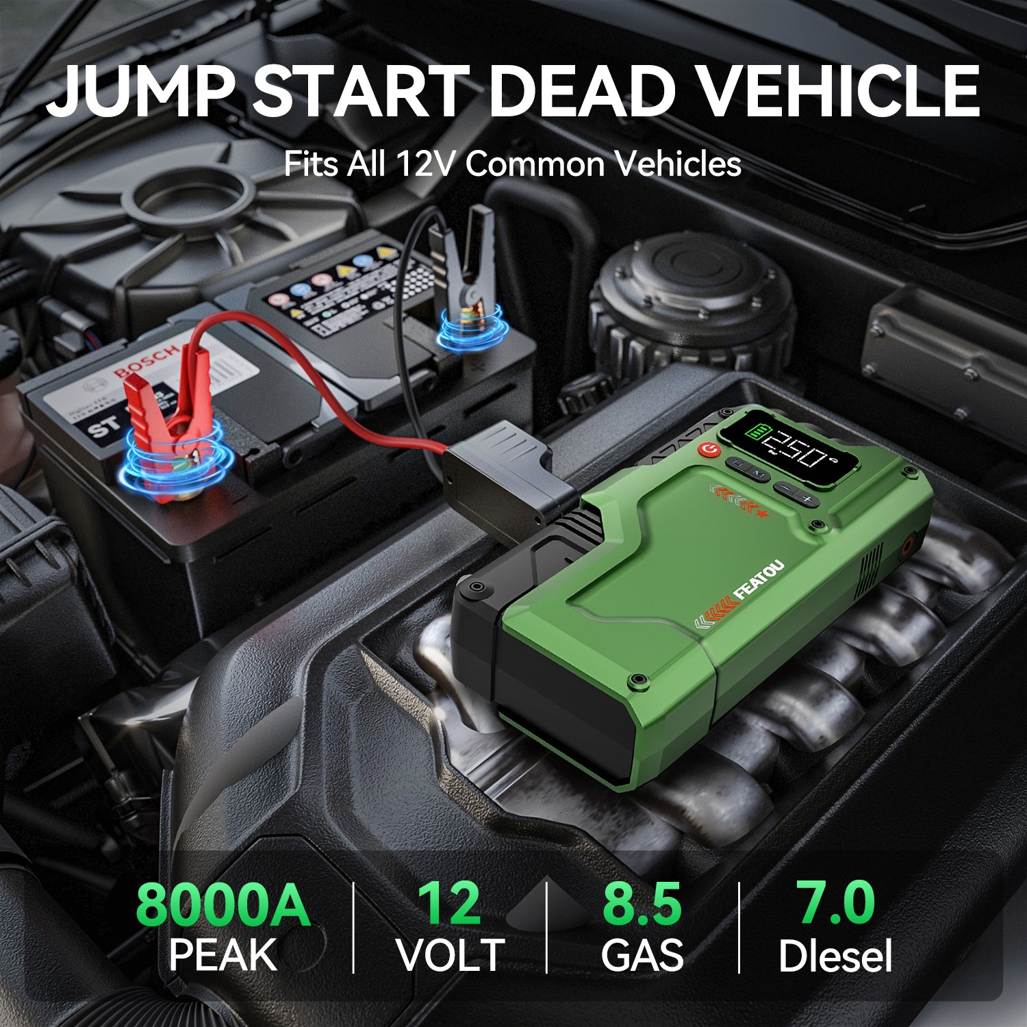 Featou 8000A Car Jump Starter with Air compresso Power Bank Battery Charger 12V