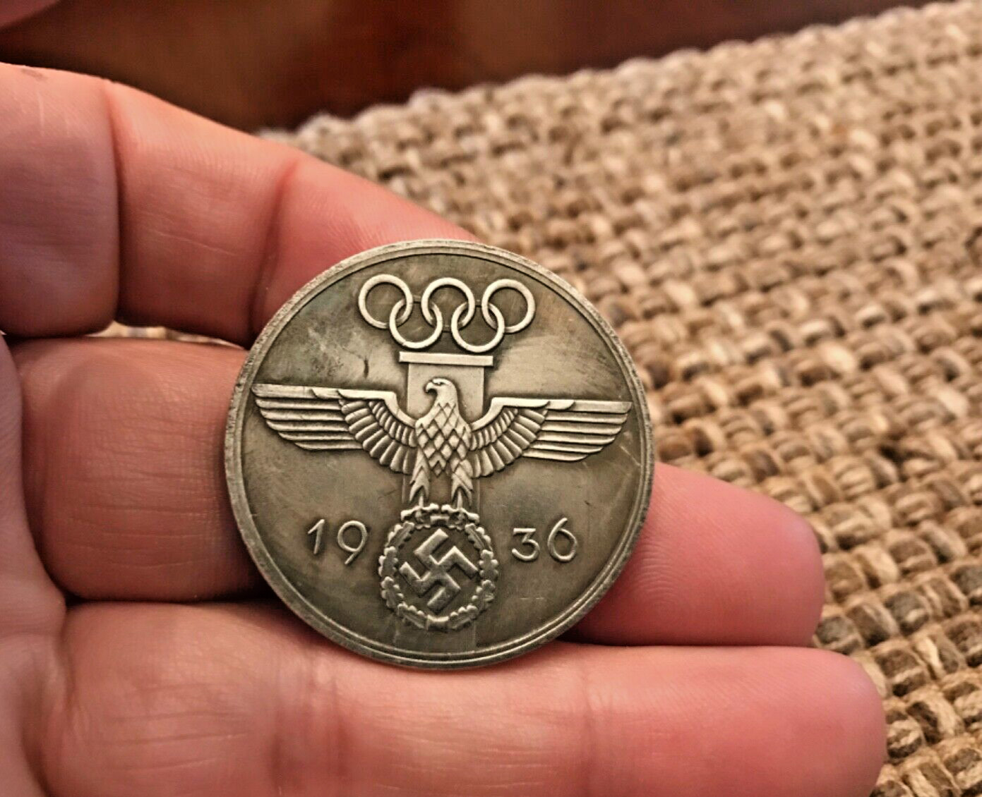 1936 GERMAN EAGLE OLYMPIC RINGS WWII COMMEMORATIVE COIN