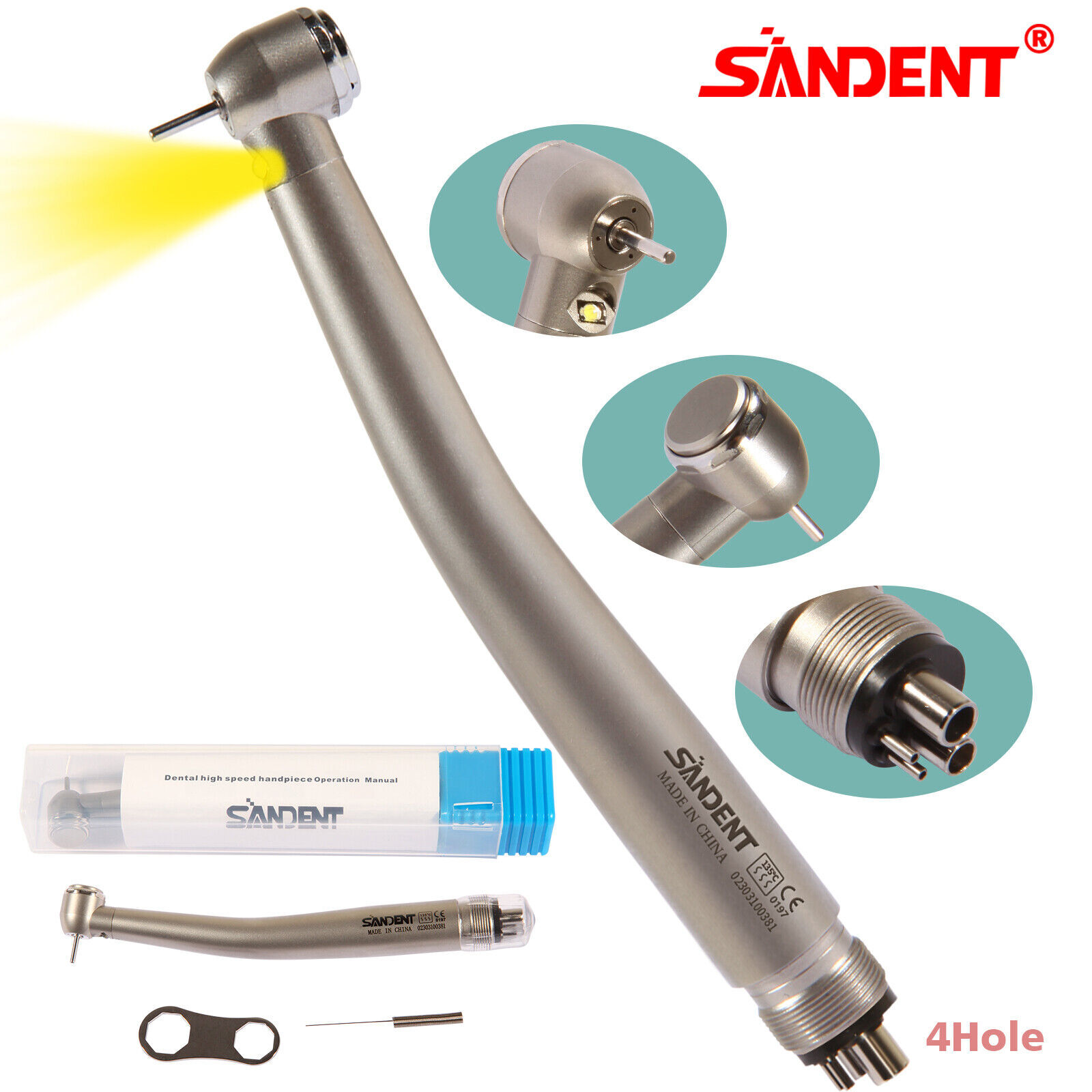 NSK Style Dental Fiber Optic LED E-generator High Speed Handpiece Turbine 4 HOLE