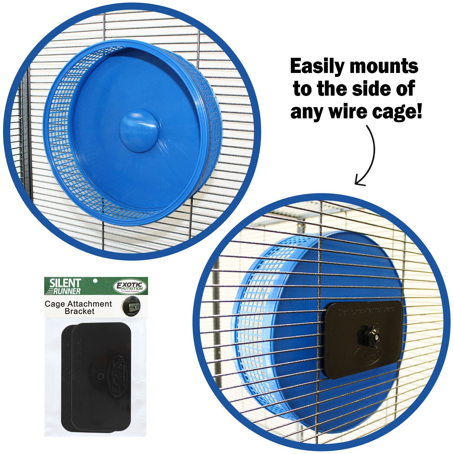 Silent Runner Pro Blue - Durable Pet Exercise Wheel with Cage Attachment