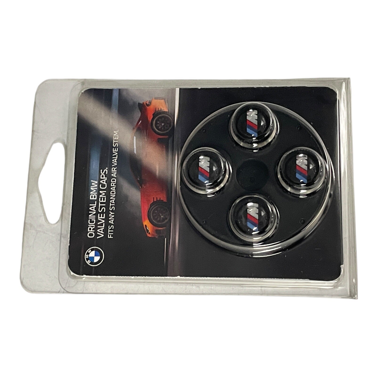 BMW M Performance Emblem Logo Black Tire Valve Stem Caps Set of 4 New