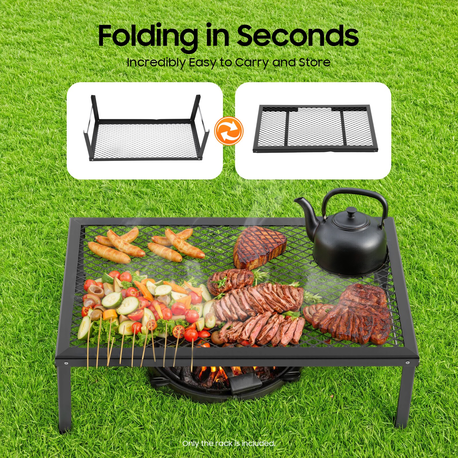Foldable Camping Grill Fire Pit Grate Campfire Cooking Portable Stand Equipment
