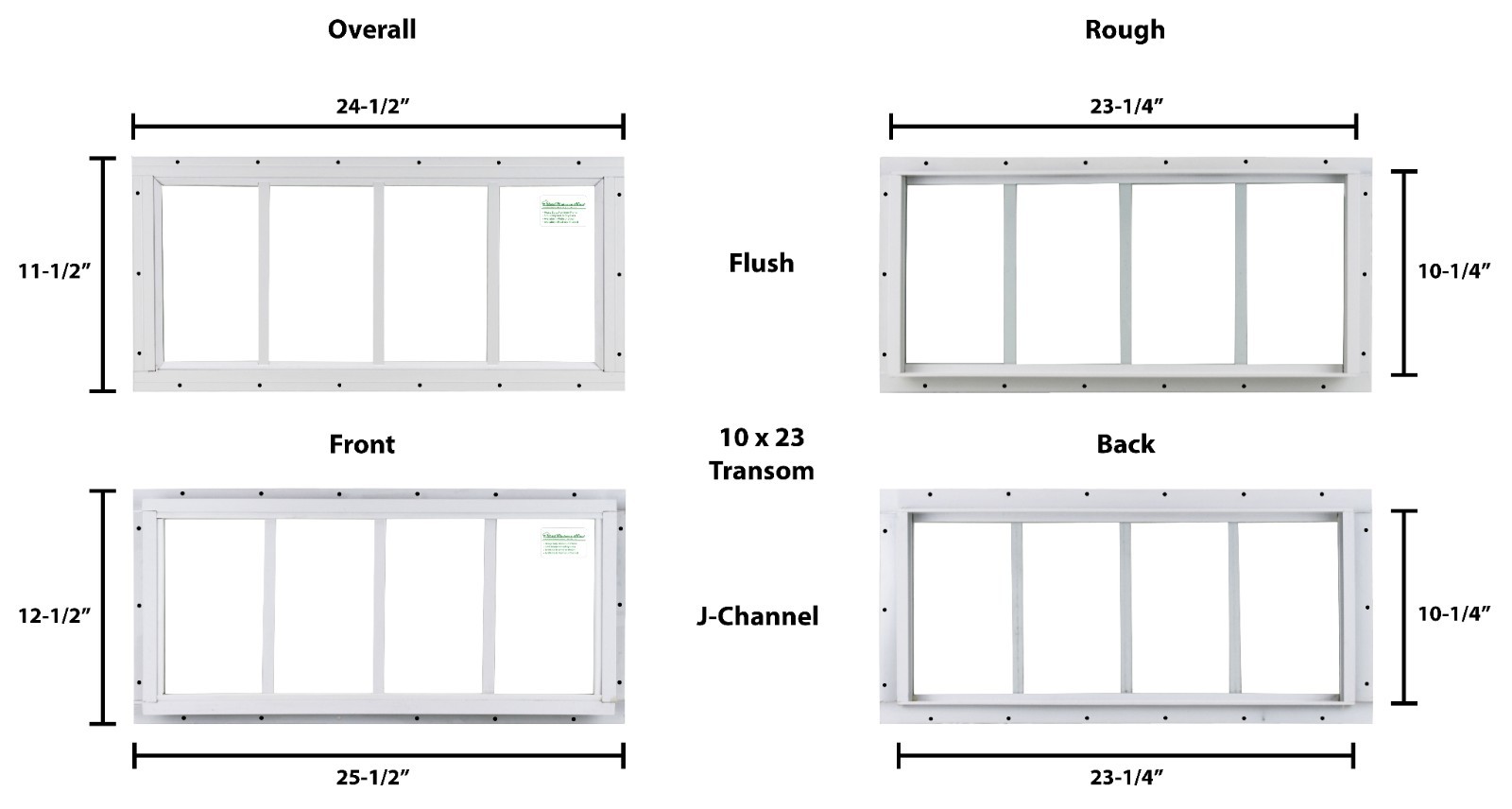 Shed Transom Window 10 x 23 White J-Channel Tempered Glass, Singel Pane