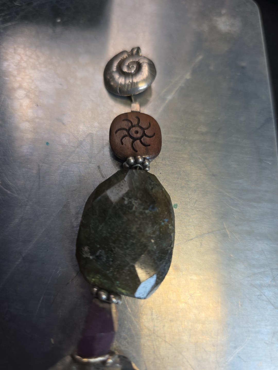 Vintage Handmade Chunky Statement Gemstone Bracelet Silver 7.5"