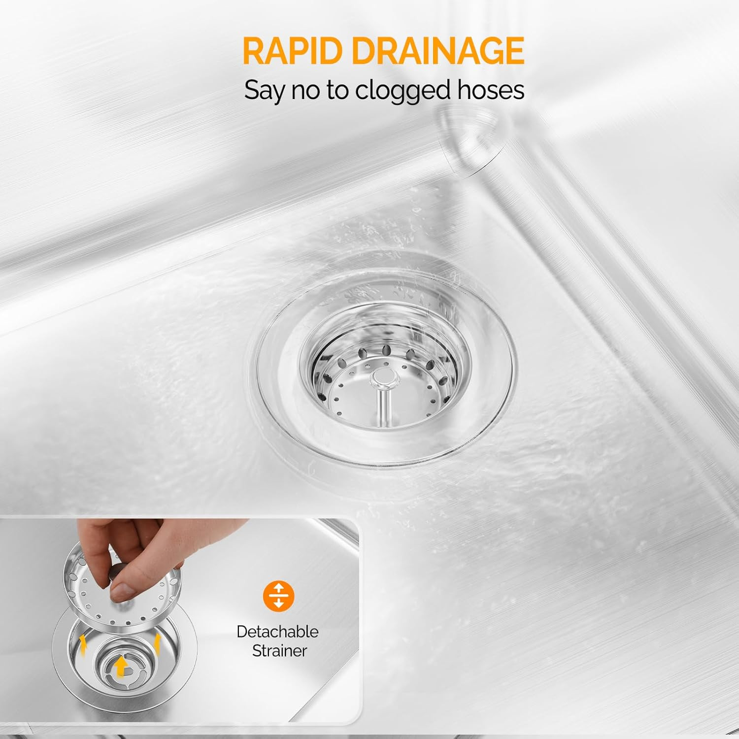 3 Compartment Commercial Sink with Double Drainboard 60"L x 18.4"W x 33"H Silver