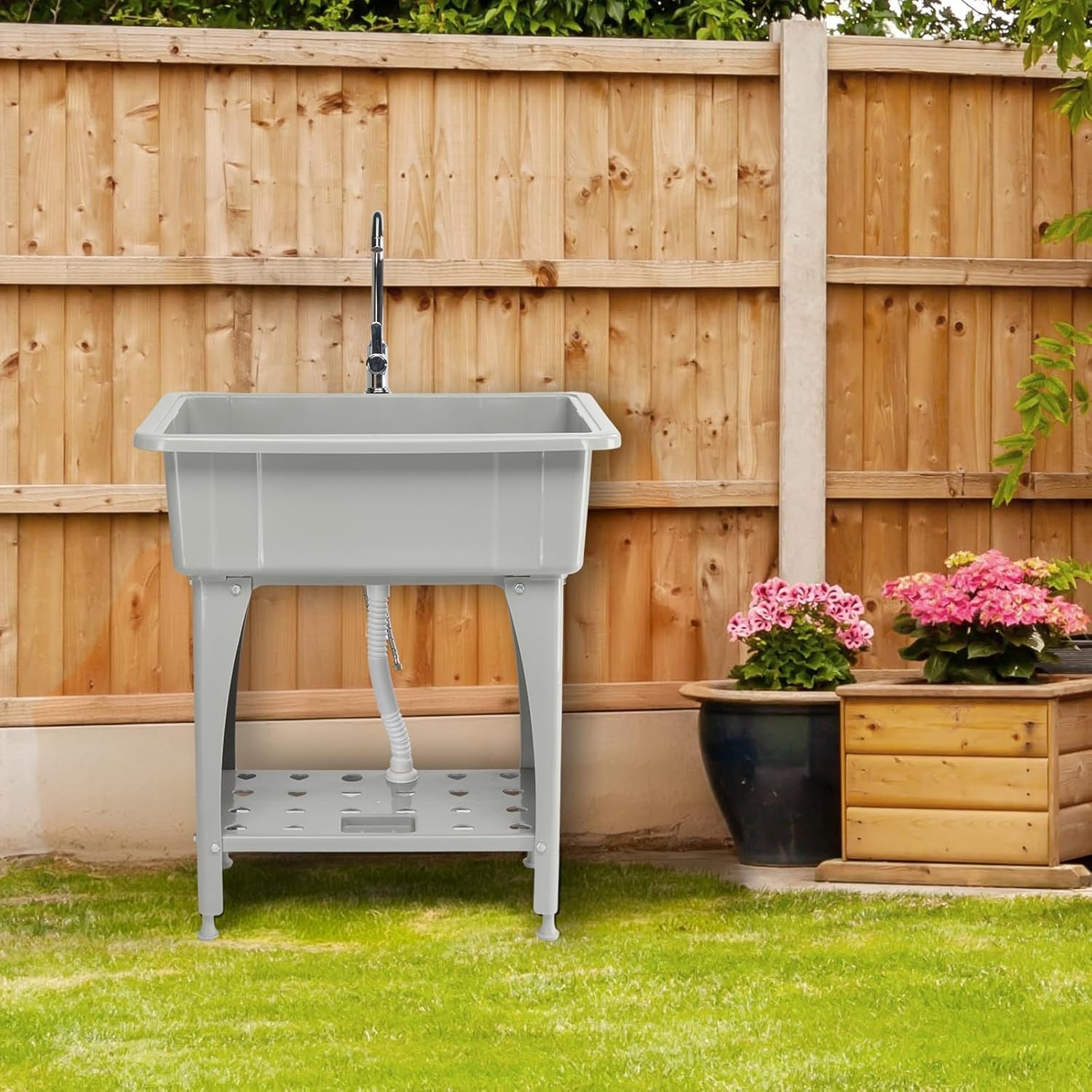 Freestanding Outdoor Utility Sink Laundry Tub with Rotatable Faucet Upgraded