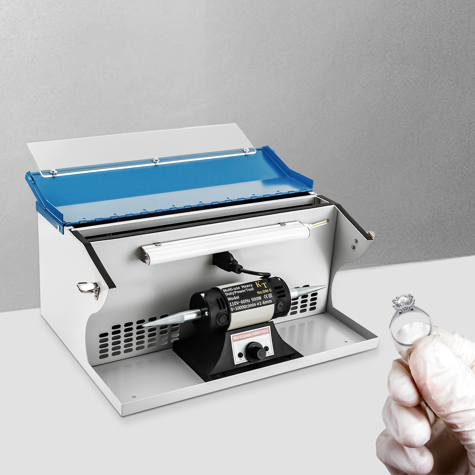 Benchtop Polishing Buffing Machine Jewelry Polisher Dust Collector W/ Light 200W