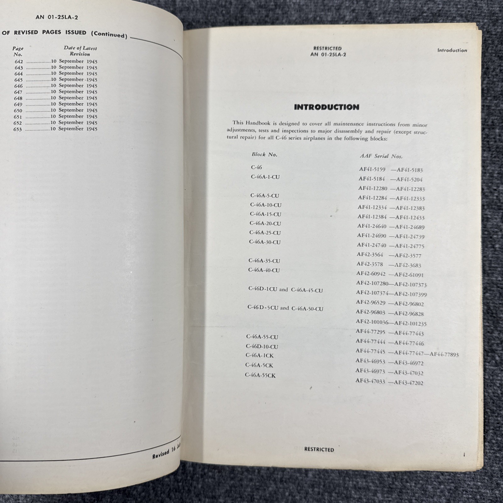 Rare 1945 A.A.F. Publications AN 01-25LA-2 Air Force Aircraft Maintenance Manual
