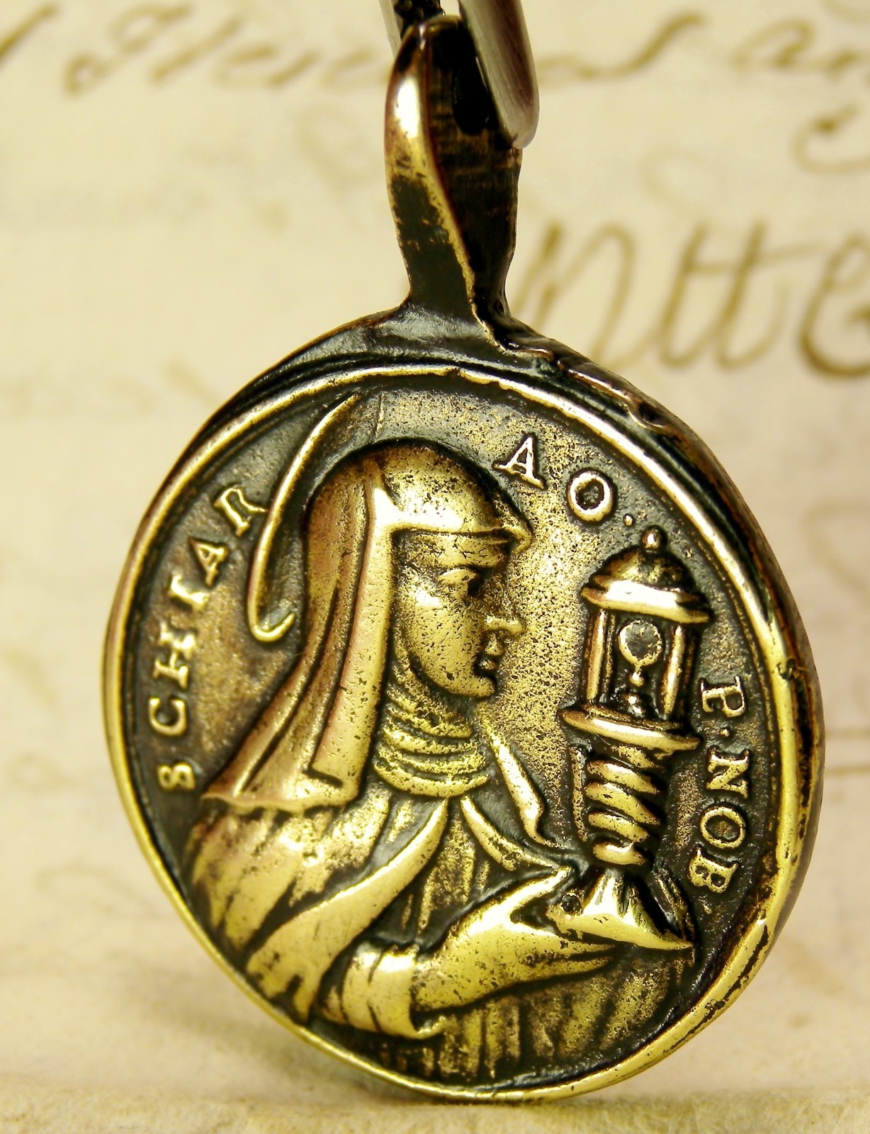 ANTIQUE 18TH CENTURY BRONZE MEDAL ST CLARE OF ASSISI & ST PASCHAL BAYLON