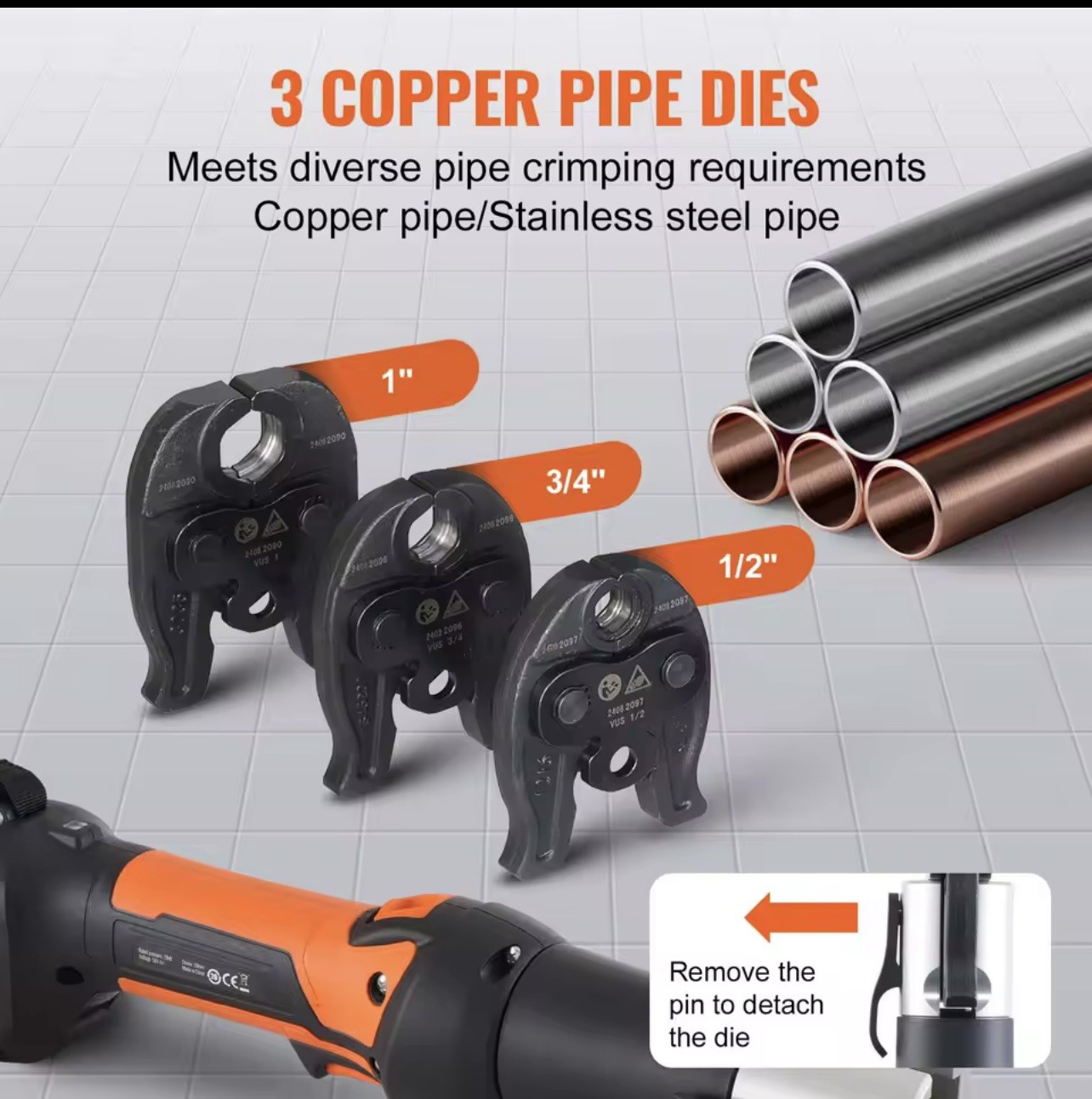 Pro Press Tool Pipe Crimping Kit Press Tool Battery Kit 1/2" 3/4" 1" Jaw