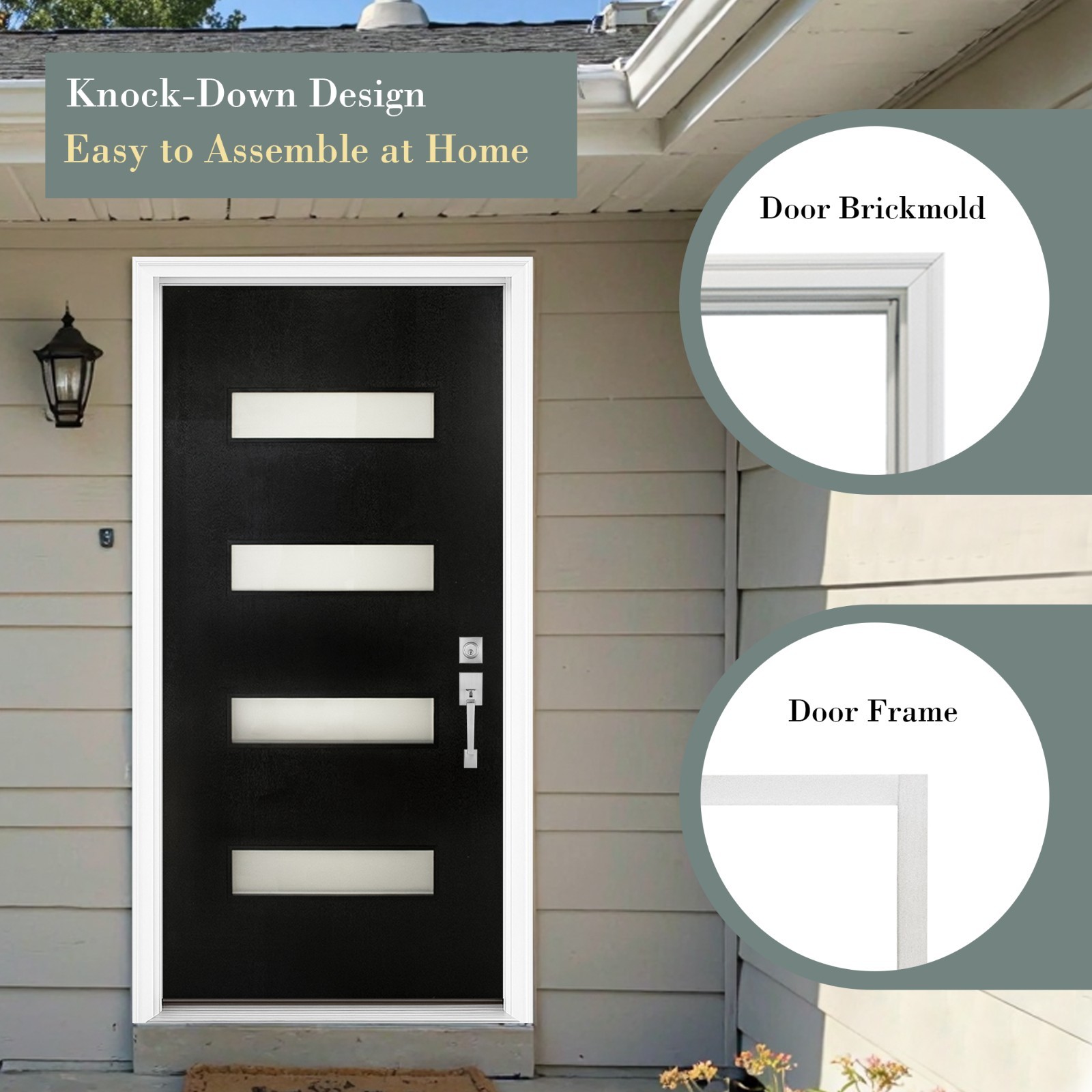 COMFLAND 32'' x 80''Fiberglass Exterior KD Door, 4-9/16"Jamb Front Enntry Door
