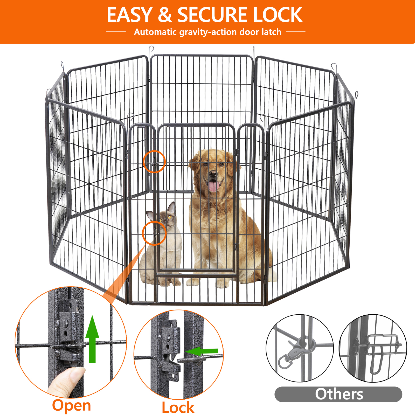 40" 8 Panel Detachable Exercise Fence Metal Dog Playpen Multiple Shap For Pet