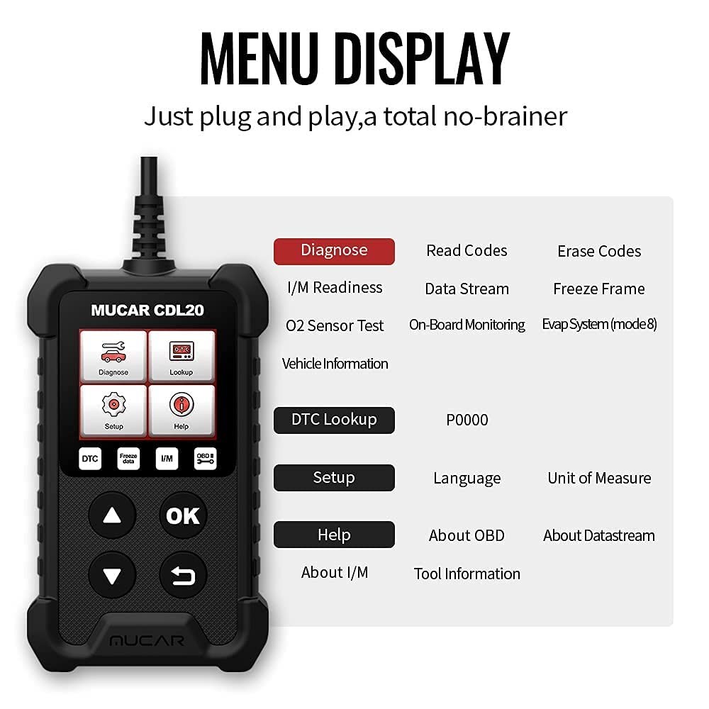 MUCAR CDL20 OBD2 Diagnostic Code Reader Tool 10 COMPLETE OBD2 FUNCTION MODES US