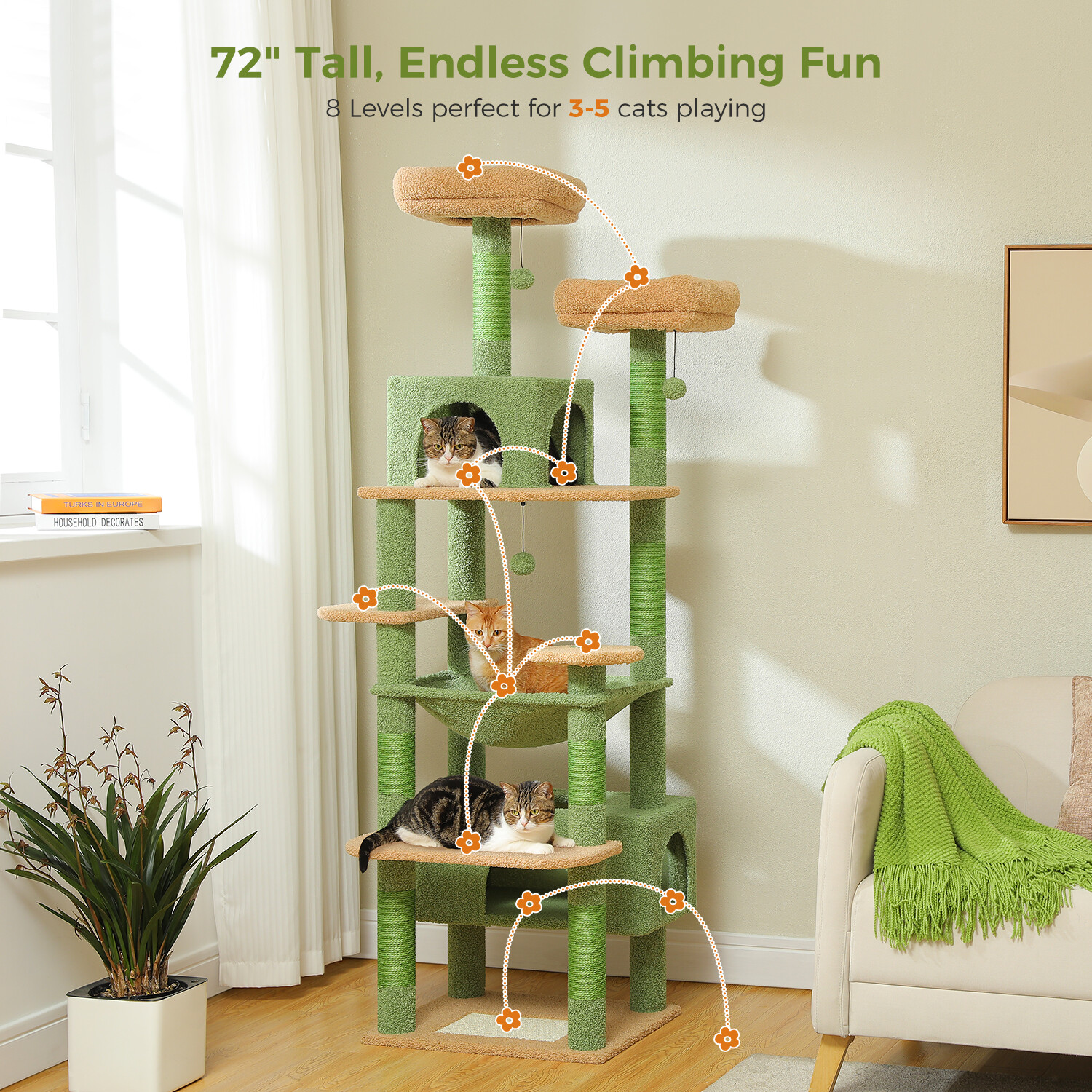 PAWZ Road Cat Tree Tower Scratching Post Scratcher Condo Bed 72.4"/64.5"/53.5"