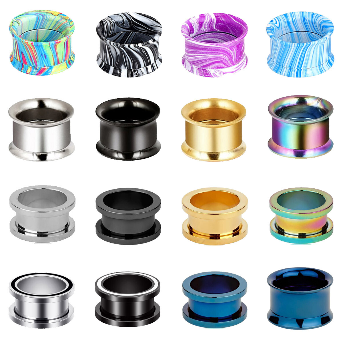 Ear Gauges Ear Plugs Stainless Steel Screw Flesh Tunnels Hollow Earskins - 2PCS