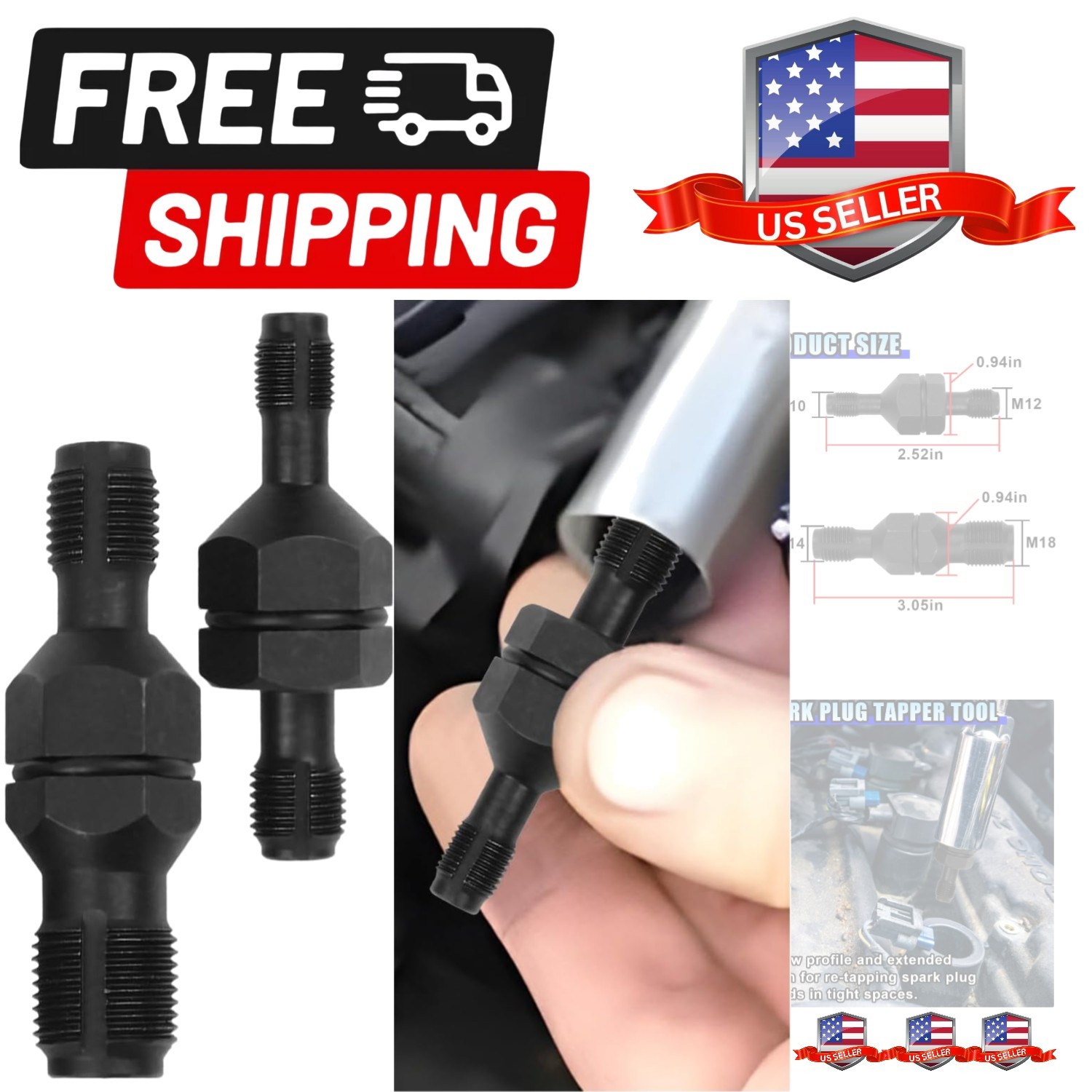 Spark Plug Thread Chaser Tool, Double-Ended Engine Spark Plug Tapper, Rust Re...