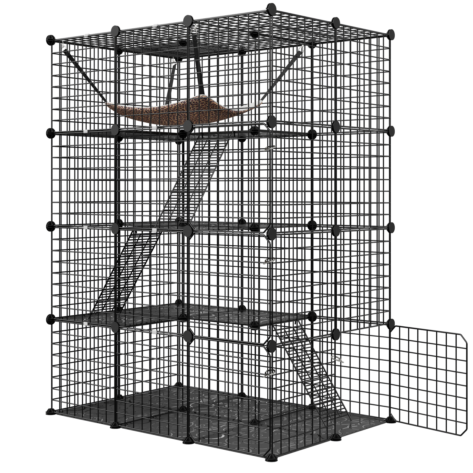 Large Cat Cage Enclosure Metal Wire 4-Tier Kennel DIY Playpen Catio with Hammock
