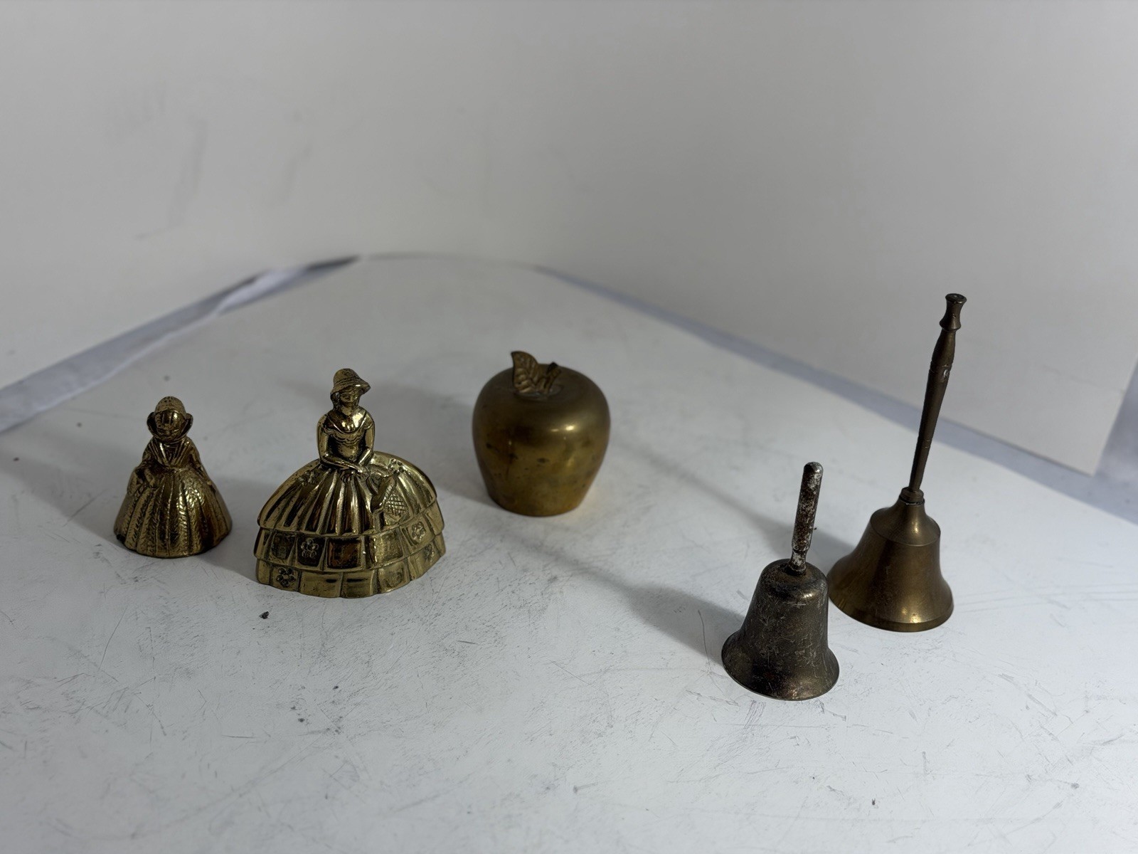 Vintage Brass Bell Lot 8pcs Mixed Decor Apple Figurine Lady MCM Metal