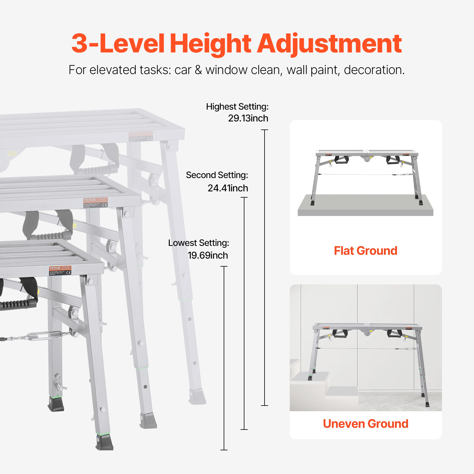 Work Platform Adjustable Height Portable Scaffolding Platform 400 lb Load