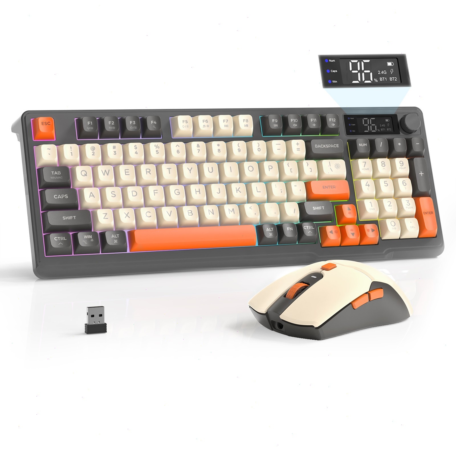 Wireless Rechargeable Gaming Keyboard and Mouse Combo Rainbow Backlit 4000DPI