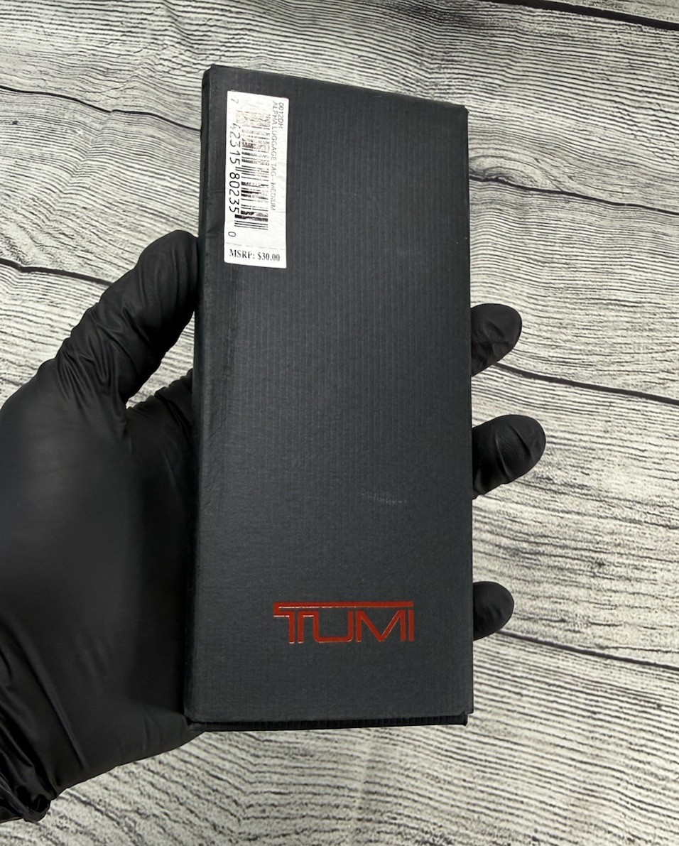 NEW TUMI Black / Red Leather Name Tag For Any TUMI Luggage Bag Backpack