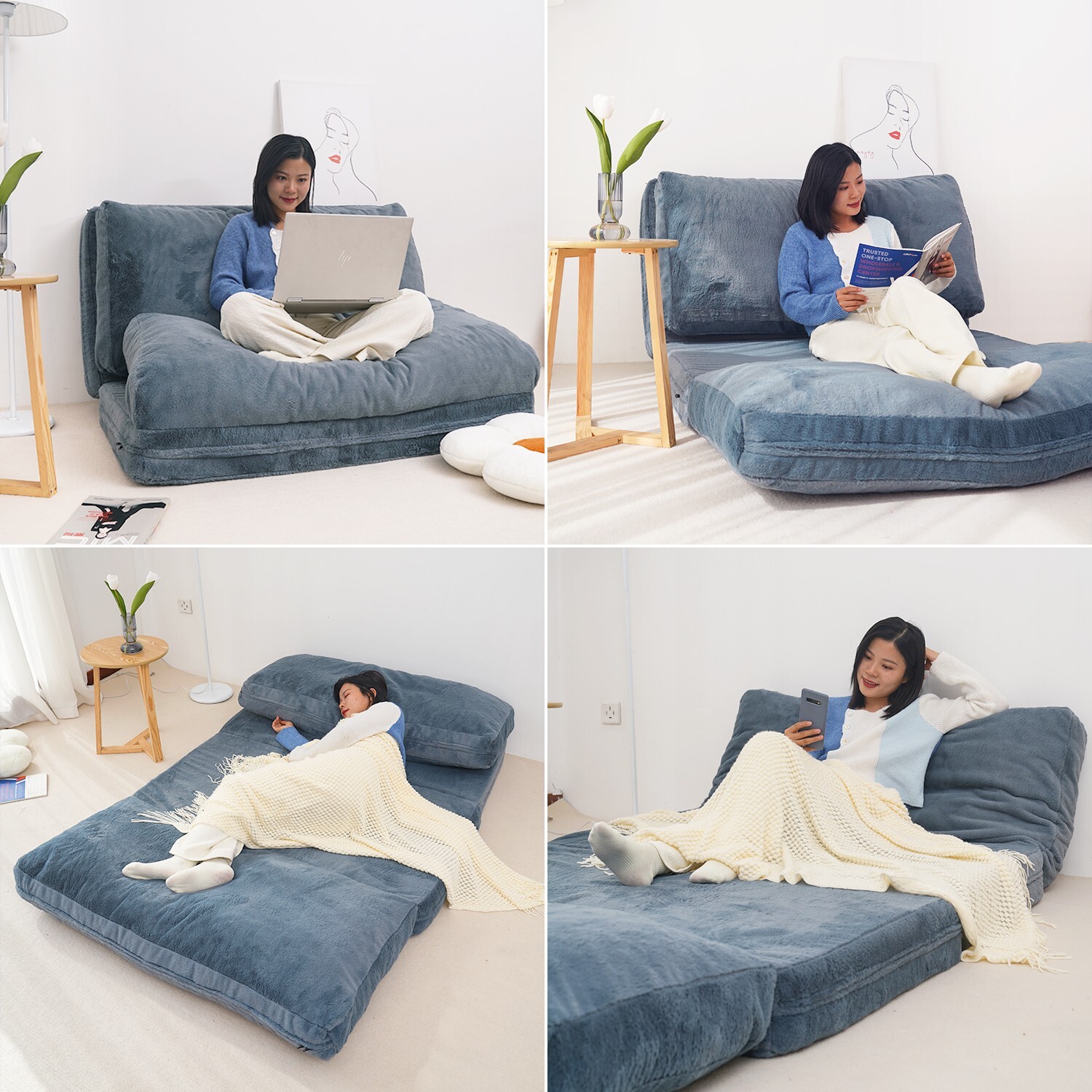 N&V Foam Foldable Sofa, Foam Filling Folding Sofa Bed, Bean Bag Floor Bed Sofa