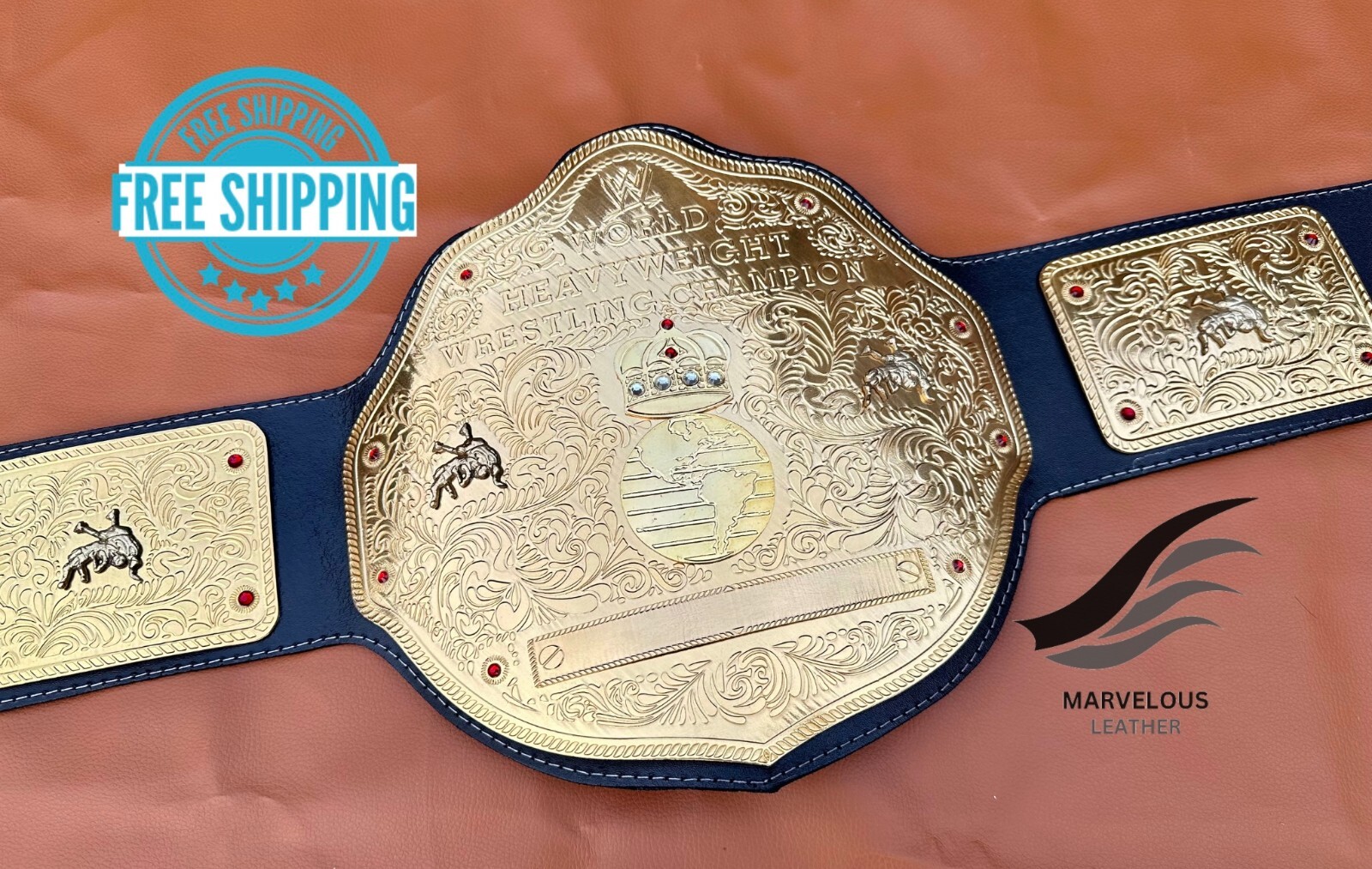 Big Gold World Heavyweight Championship Wrestling Belt Replica 2mm Brass Adult