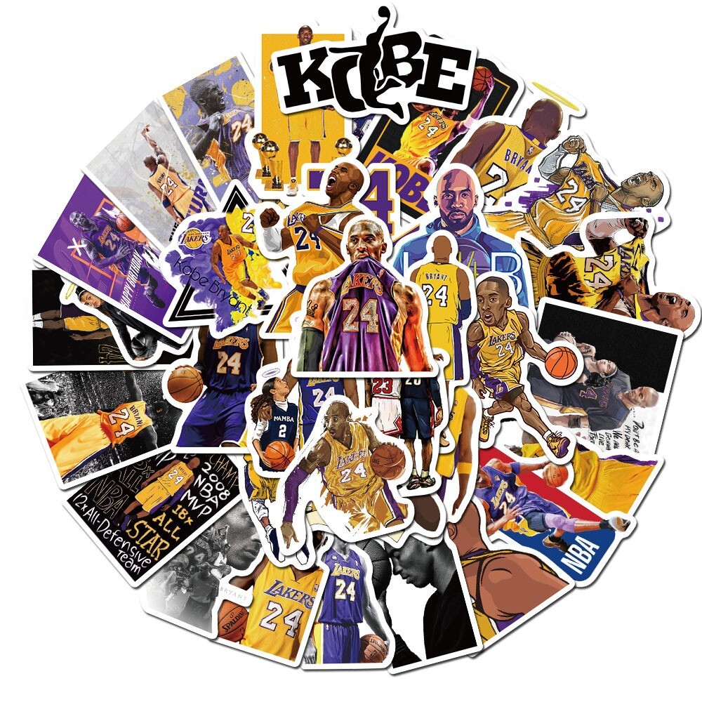 50 Pcs Kobe Bryant Lakers Vinyl Stickers Basketball Decal Set Skateboard/Laptop