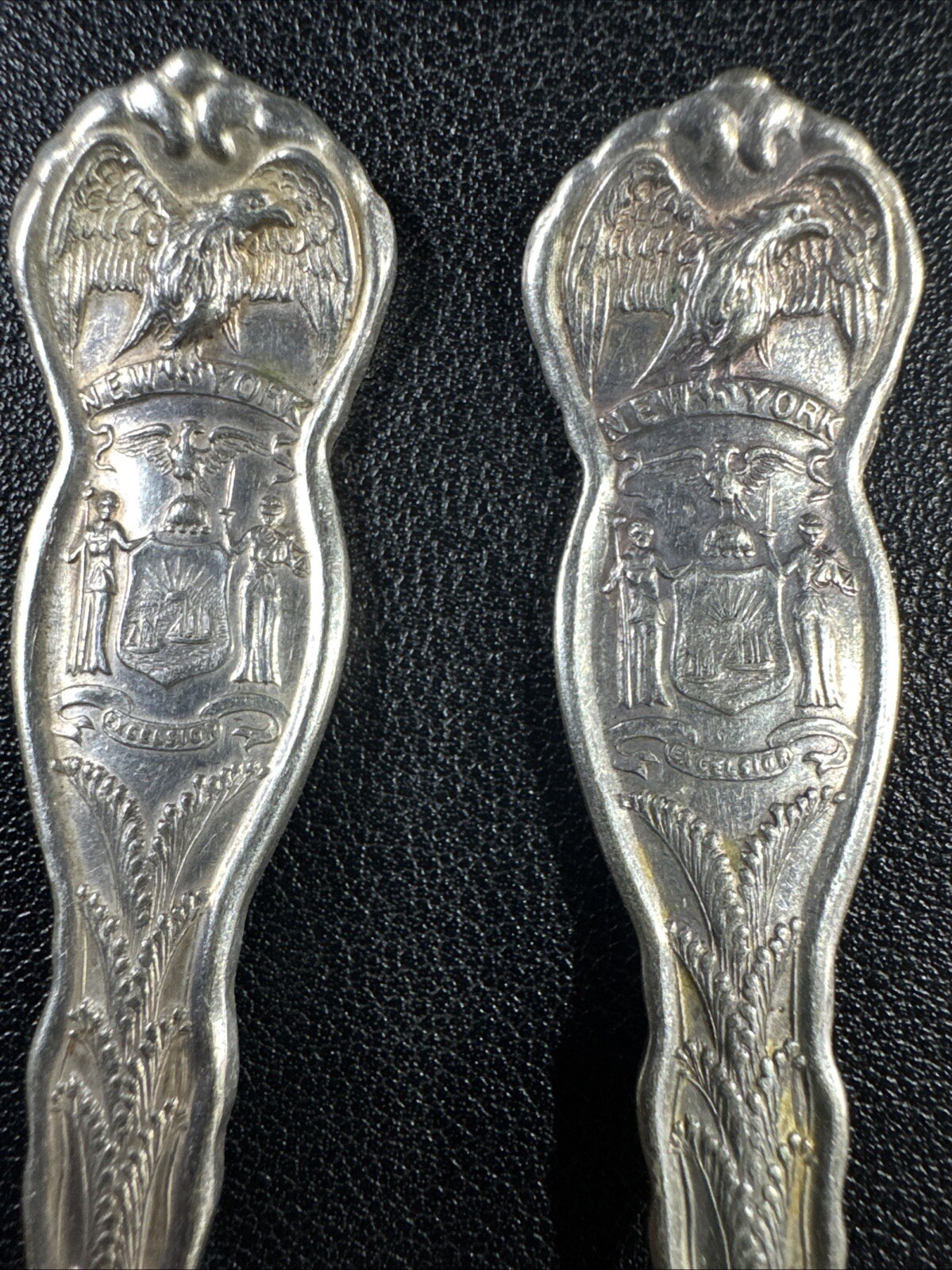 6 VTG WM Rogers International IS Silver Plated State Spoons NYx2, IL, TX, NJ, CA