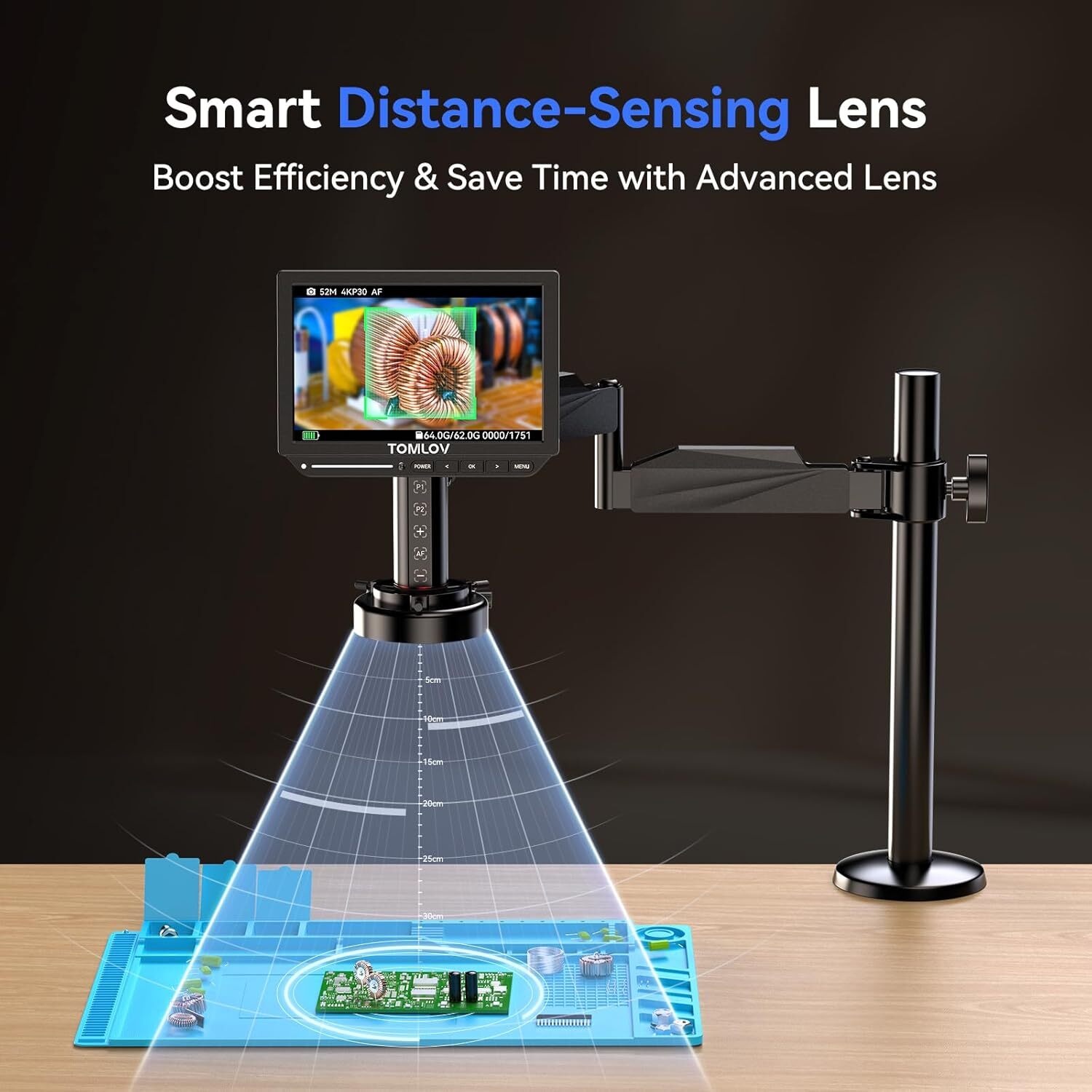 4K AutoFocus Digital Microscope 8" HDMI Soldering Microscope 2000x Flexible Arm