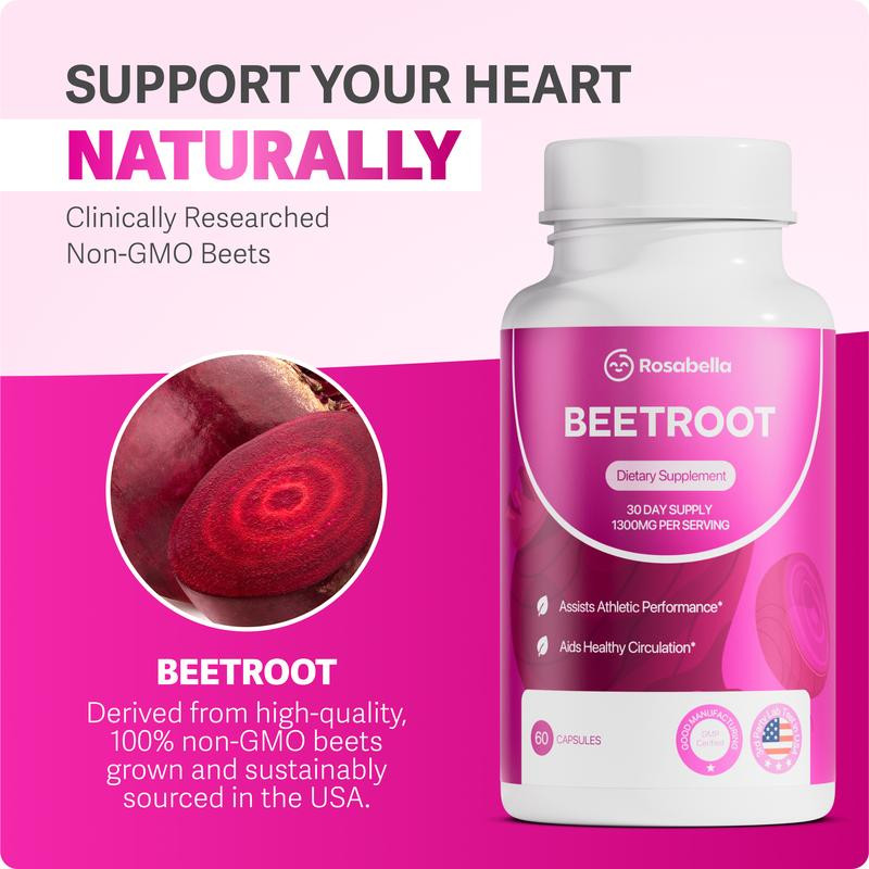 3 Pack of Rosabella Organic Beetroot Capsules (1300mg) for Blood Flow & Heart He